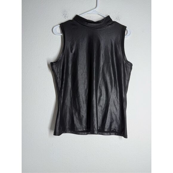 Olivia Jordan Sleeves Mock Neck Shiny Tank Top Black Size L - Picture 1 of 7